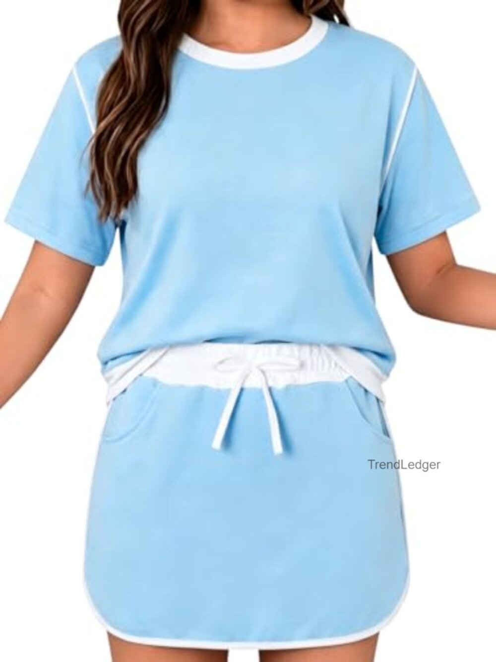 Girls 2PC Short Sleeve Color Block Top & Skort Set Shorts Summer 7-14Y
